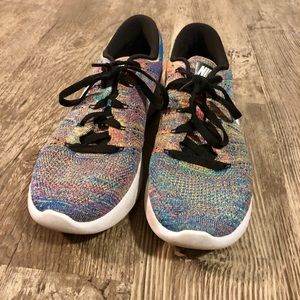 Rainbow colored Nike lunarlon running shoes